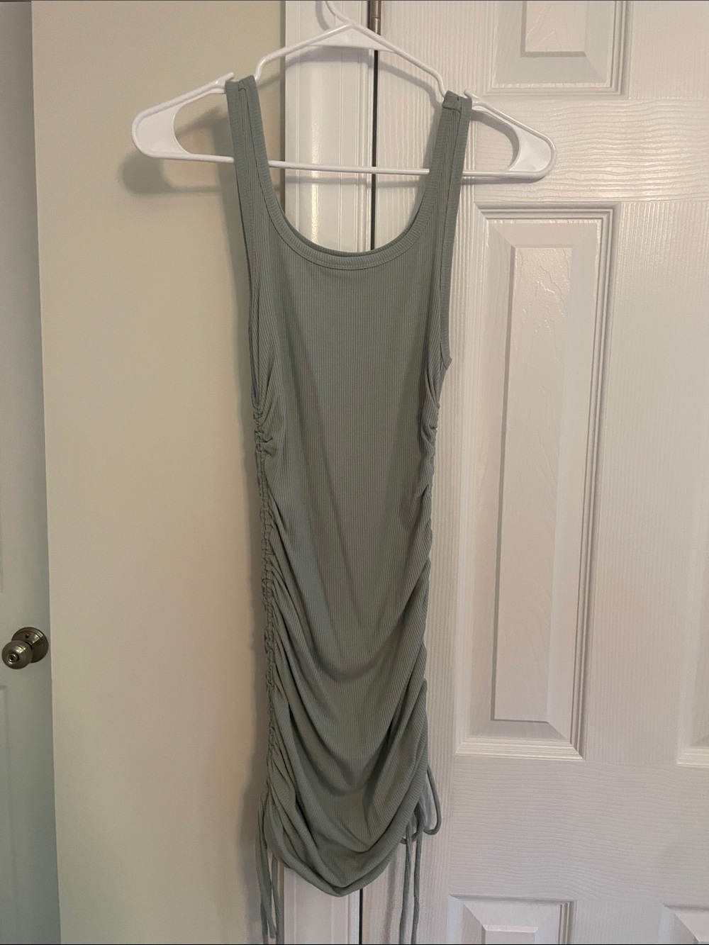 Sleeveless Ruched Mini Dress in Sage Green